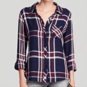 Rails Hunter Navy Blue Red Plaid Button-Down Rayon Shirt Top Women's Medium M